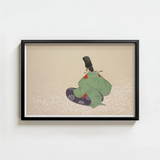 Framed Artwork Traditional Japanese Figure Green Purple Attire Kamisaka Sekka, Meiji Period, Sekka’s Flute Player