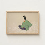 Framed Artwork Figure Traditional Green Purple Attire Orange Kamisaka Sekka, Meiji Period, Sekka’s Flute Player