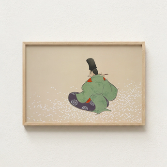 Framed Artwork Figure Traditional Green Purple Attire Orange Kamisaka Sekka, Meiji Period, Sekka’s Flute Player