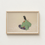 Framed Artwork Traditional Japanese Figure Green Purple Attire Kamisaka Sekka, Meiji Period, Sekka’s Flute Player