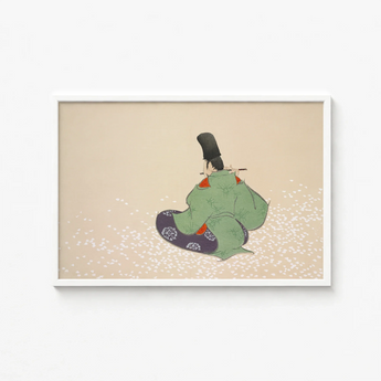 Framed Artwork Traditional Japanese Figure Green Purple Robes Kamisaka Sekka, Meiji Period, Sekka’s Flute Player