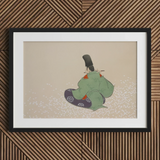 Flute Player - Kamisaka Sekka Meiji Period Art Print / Canvas Framed Artwork Traditional Japanese Figure Green Purple Attire Kamisaka