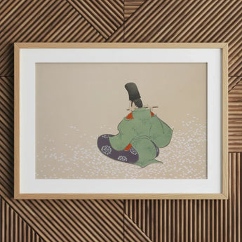 Flute Player - Kamisaka Sekka Meiji Period Art Print / Canvas Framed Japanese-style Artwork Figure Traditional Green Purple Attire, Sekka’s