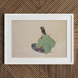 Flute Player - Kamisaka Sekka Meiji Period Art Print / Canvas White-framed Artwork Traditional Japanese Figure Green Black Attire, Sekka’s