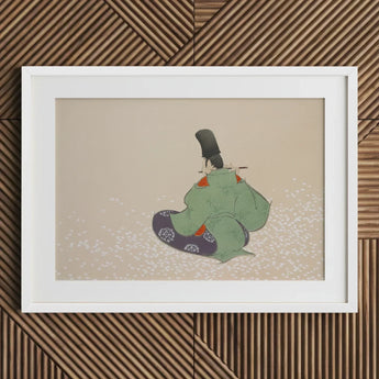 Flute Player - Kamisaka Sekka Meiji Period Art Print / Canvas White-framed Artwork Traditional Japanese Figure Green Black Attire, Sekka’s