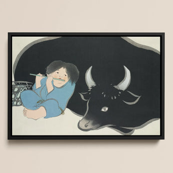 Flute Player and Ox - Kamisaka Sekka Art Print / Canvas, 18x12’’ / 46x31cm / Black Frame, Posters Prints & Visual Artwork, Toby Leon