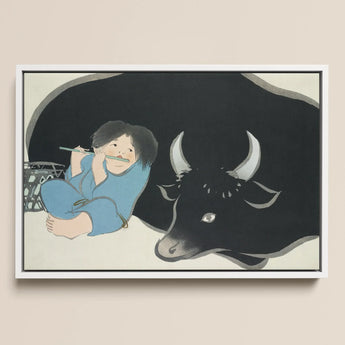 Flute Player and Ox - Kamisaka Sekka Art Print / Canvas, 18x12’’ / 46x31cm / White Frame, Posters Prints & Visual Artwork, Toby Leon