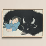 Flute Player and Ox - Kamisaka Sekka Art Print / Canvas, Kamisaka Sekka Art Print, Ink-dark Silhouette, Flute Player