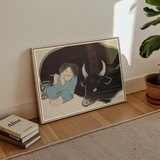 Flute Player and Ox - Kamisaka Sekka Art Print / Canvas, Kamisaka Sekka Art Print, Ink-dark Silhouette, Flute Player