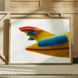 Flying High - Amusement Park Airplane Art Print / Canvas Abstract Geometric Artwork Curved Yellow Blue Red Shapes, Technicolor Dreamscape