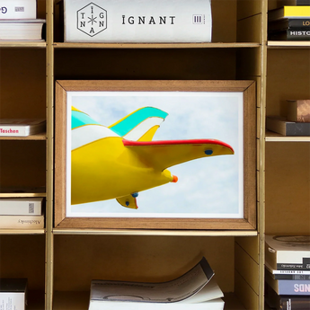 Flying High - Amusement Park Airplane Art Print / Canvas Colorful Abstract Artwork Yellow Whale Rainbow-like Spouts Streams Vintage