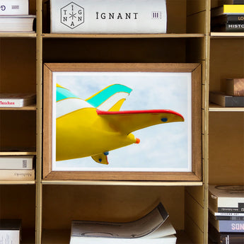 Flying High - Amusement Park Airplane Art Print / Canvas Colorful Abstract Artwork Yellow Whale Rainbow-like Spouts Streams Vintage,