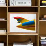 Flying High - Amusement Park Airplane Art Print / Canvas Framed Artwork Abstract Geometric Shapes Yellow Red Blue Amusement Park Airplane,