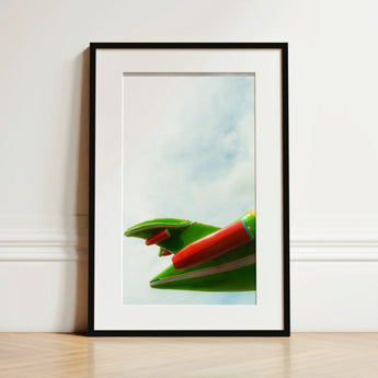 Flying High - Amusement Park Airplane Art Print / Canvas Framed Art Print Vibrant Green Red Vintage Toy Amusement Park Airplane, Airplane