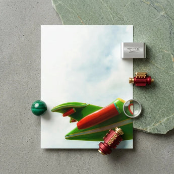 Flying High - Amusement Park Airplane Art Print / Canvas Vibrant Green Red Toy Jet Gold Accents Glossy, Prints
