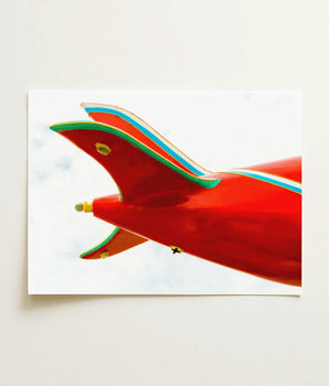 Vibrant Red Retro Airplane Tail Teal Gold Trim Amusement Park, Art Catapults, Design Meets Avant-garde Photography