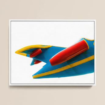 Flying Higher - Amusement Park Airplane Art Print / Canvas Blue Yellow Toy Red Accents Framed White Mid-century Carnival Delights,