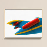 Flying Higher - Amusement Park Airplane Art Print / Canvas Vibrant Blue Yellow Toy Jet Red Accents Framed Mid-century Carnival Delights,