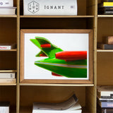 Flying Highest - Amusement Park Airplane Art Print / Canvas Framed Artwork Abstract Green Red Tail Fins, Retro-futuristic Fantasy Prints