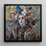The Fool - Surreal Tarot Deck Art Print / Canvas Framed Artwork Woman Adorned Elaborate Headdress Colorful, Steps Forward, Butterflies,