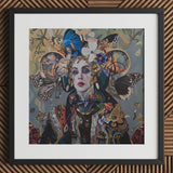 The Fool - Surreal Tarot Deck Art Print / Canvas Framed Artwork Woman Adorned Vibrant Butterflies Intricate Floral, Steps Forward, Eyes