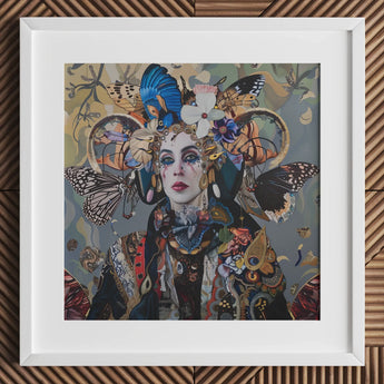The Fool - Surreal Tarot Deck Art Print / Canvas Framed Artwork Woman Adorned Vibrant Butterflies Intricate Floral, Steps Forward, Eyes