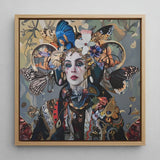 The Fool - Surreal Tarot Deck Art Print / Canvas Square-framed Artwork Woman Adorned Elaborate Colorful Headdress Butterflies, Steps