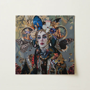 The Fool - Surreal Tarot Deck Art Print / Canvas Square Painting Woman Adorned Elaborate Headdress Vibrant, Steps Forward, Butterflies,