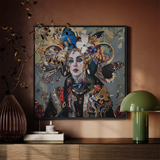 The Fool - Surreal Tarot Deck Art Print / Canvas Vibrant Framed Artwork Woman Adorned Elaborate Headdress Colorful Surreal Tarot, Fool