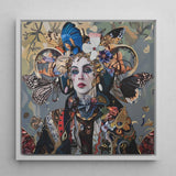 The Fool - Surreal Tarot Deck Art Print / Canvas Vibrant Framed Artwork Woman Adorned Elaborate Headdress Colorful, Steps Forward,