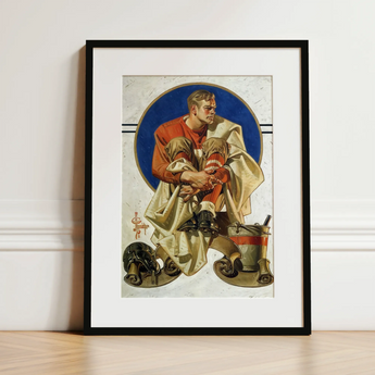 Football Player - J. C. Leyendecker Kunstdruck / Leinwand, 12x16’’ / 31x41cm / Schwarzer Rahmen / Passepartout, Poster-Drucke & visuelle Kunstwerke, Toby