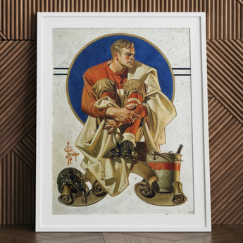Football Player - J. C. Leyendecker Kunstdruck / Leinwand, 24x32’’ / 61x81cm / Weißer Rahmen / Passepartout, Poster-Drucke & visuelle Kunstwerke, Toby