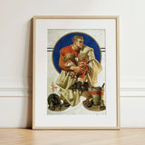 Football Player - J. C. Leyendecker Art Print / Canvas Framed Vintage Illustration Athlete Red Beige, Scarlet Jersey Burns, Coal Held,