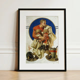 Football Player - J. C. Leyendecker Art Print / Canvas Framed Vintage-style Illustration Athlete Red Beige, Scarlet Jersey Burns, Coal