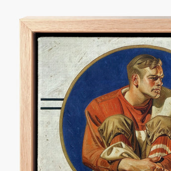 Football Player - J. C. Leyendecker Art Print / Canvas Framed Vintage-style Painting Orange Jersey Brown, Scarlet Burns, Coal Held, Winter