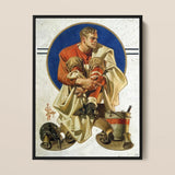 Football Player - J. C. Leyendecker Art Print / Canvas Framed Vintage-style Painting Orange Jersey Beige, Scarlet Burns, Coal Held, Winter