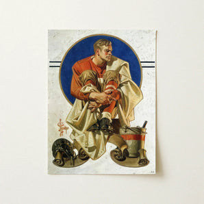 Football Player - J. C. Leyendecker Art Print / Canvas Vintage-style Illustration Orange Jersey White, Scarlet Burns, Coal Held, Winter