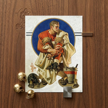 Football Player - J. C. Leyendecker Art Print / Canvas Vintage-style Illustration White Card Orange Jersey, Scarlet Burns, Coal Held,