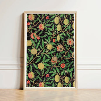 Four Fruits too - William Morris Botanicals Art Print / Canvas Framed Artwork Vibrant Botanical Pattern Peaches Pomegranates Blossoms