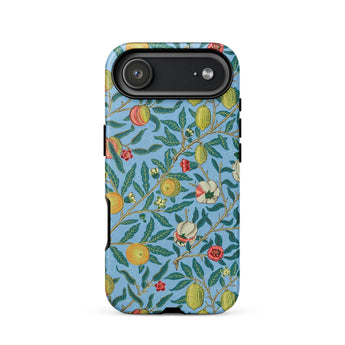 Four Fruits - William Morris Aesthetic Phone Case Iphone 17 Air / Matte Blue Floral Yellow Accents Pattern, Victorian-era Botanical Marvel,