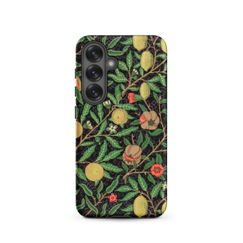 Four Fruits too - William Morris Aesthetic Phone Case Samsung Galaxy S25 / Matte Black Phone Case Adorned Detailed Botanical Pattern Green