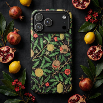 Four Fruits too - William Morris Aesthetic Phone Case Black Phone Case Adorned Vibrant Botanical Pattern Green William Morris’s