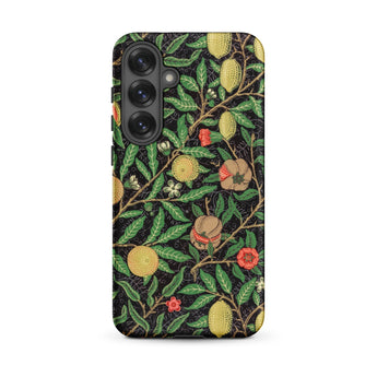 Four Fruits too - William Morris Aesthetic Phone Case Samsung Galaxy S25 Plus / Matte Black Phone Case Adorned Detailed Botanical