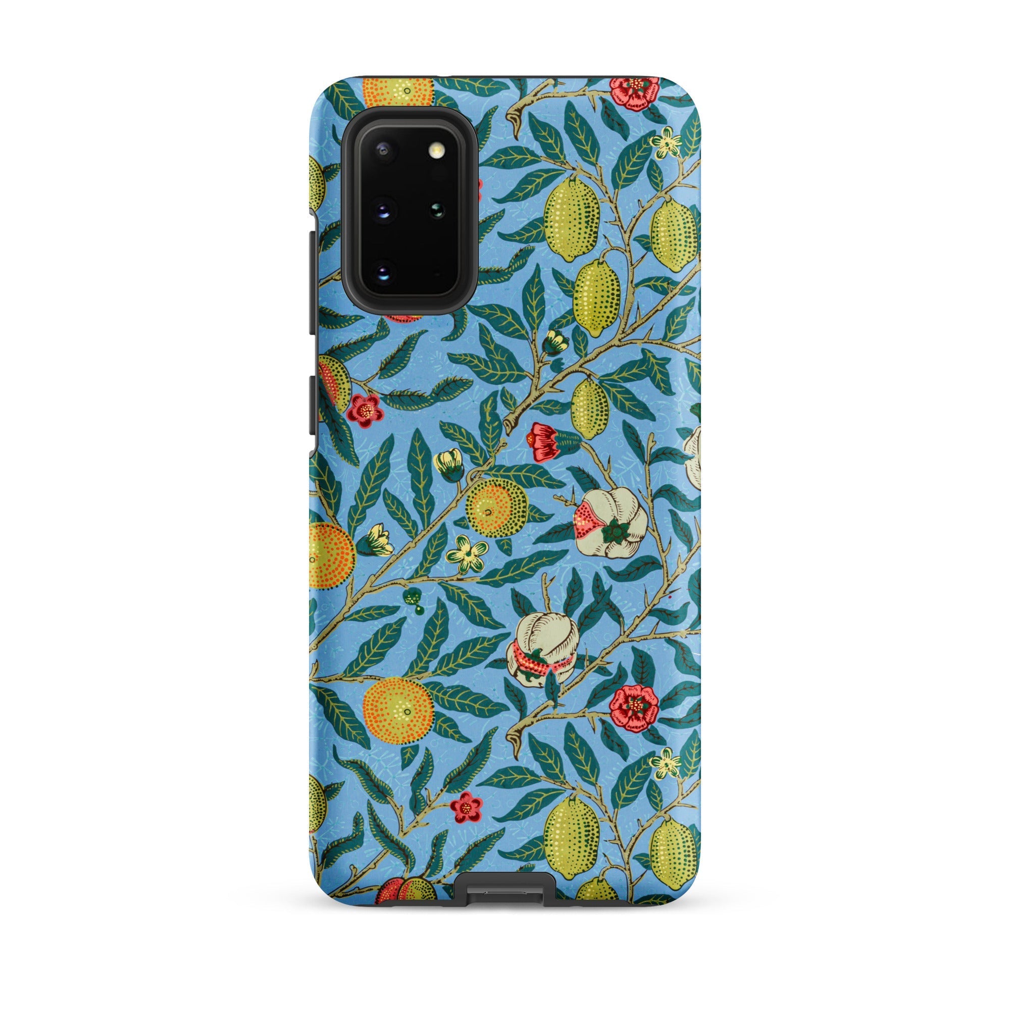 Four Fruits William Morris Aesthetic Samsung Case, Galaxy S20 Plus / Matte, Blue Smartphone Case Pattern Lemons Oranges Flowers