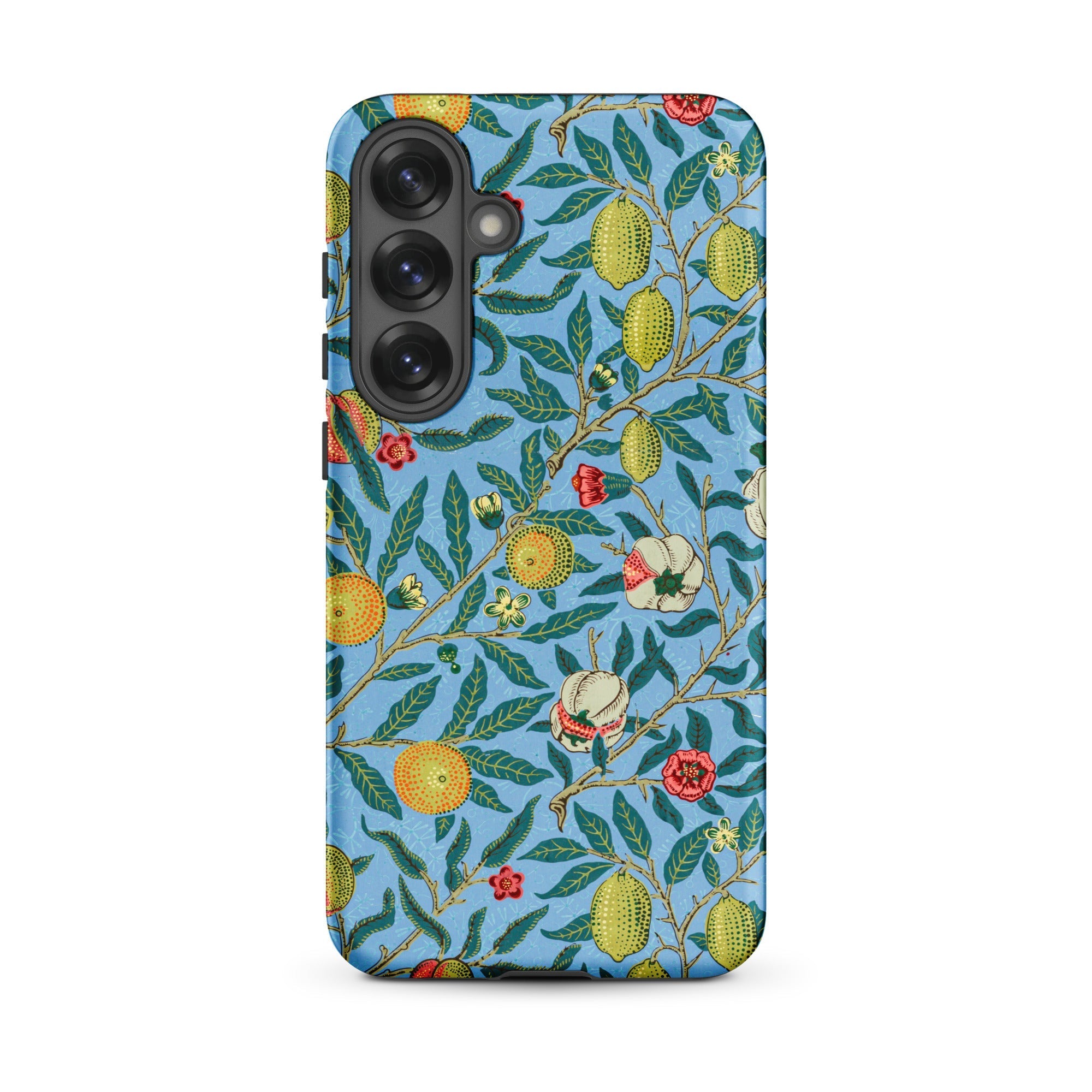 Four Fruits William Morris Aesthetic Samsung Case, Galaxy S25 Plus / Matte, Blue Phone Case Floral Fruit Pattern