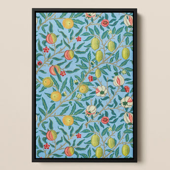 Four Fruits - William Morris Botanicals Art Print / Canvas Framed Artwork Vibrant Botanical Pattern Stylized Fruits Flowers William Morris