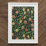 Four Fruits too - William Morris Botanicals Art Print / Canvas Framed Botanical Print Detailed Illustration Pomegranates Peaches Leaves