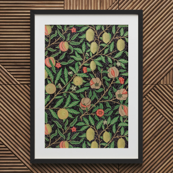 Four Fruits too - William Morris Botanicals Art Print / Canvas Framed Botanical Print Detailed Illustration Pomegranates Peaches Leaves