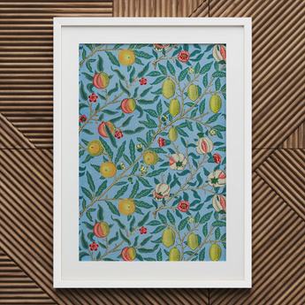 Four Fruits - William Morris Botanicals Art Print / Canvas Framed Print Vibrant Botanical Design Yellow Pink Fruits William Morris Four