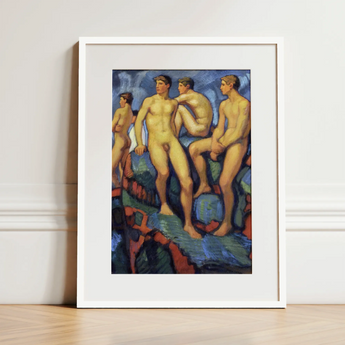 Four Young Men - Stampa artistica di Ludwig Von Hofmann su tela, 12x16’’ / 31x41cm / Cornice bianca / Passe-partout, Poster, stampe e arte visiva, Toby